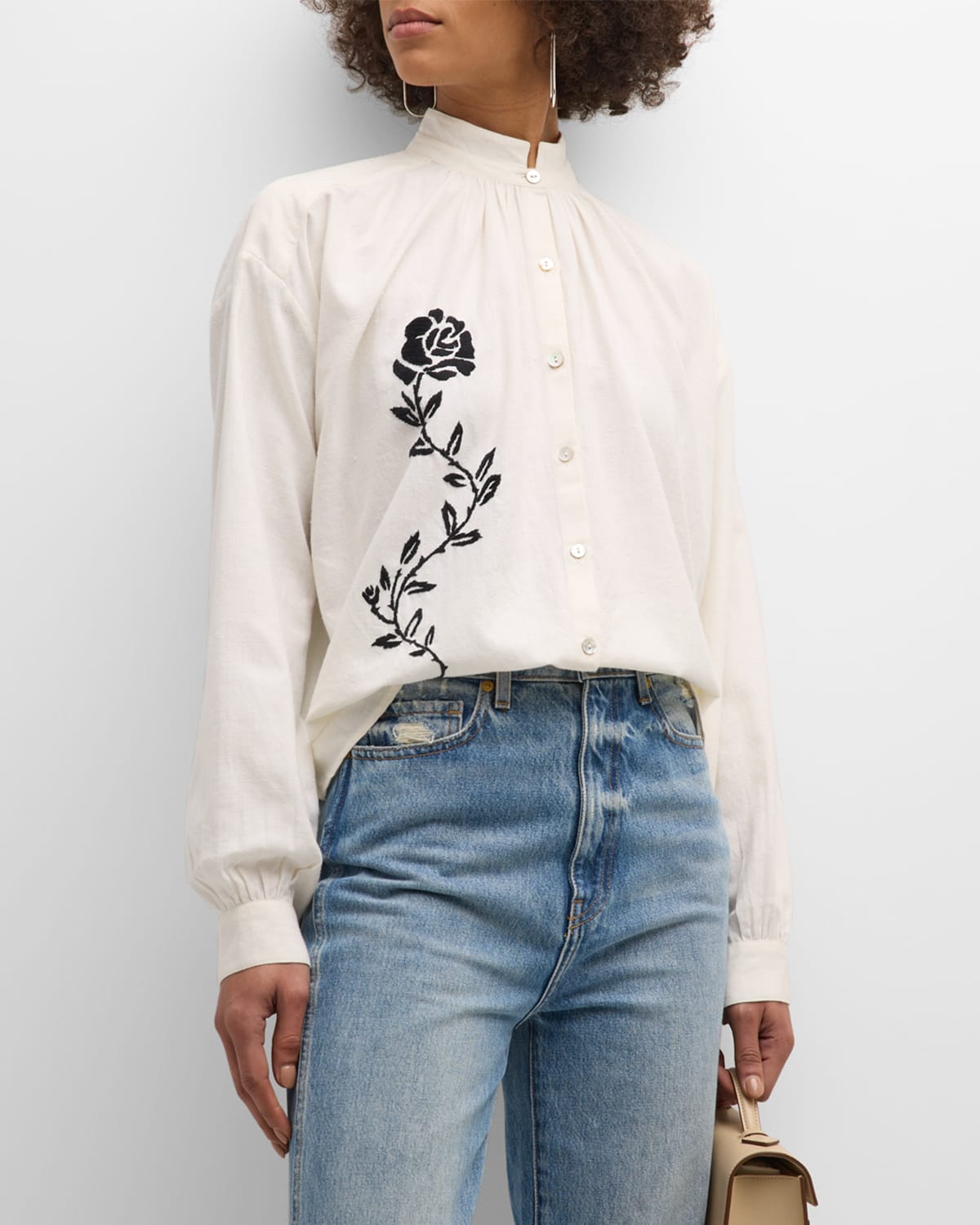 Alix Of Bohemia Kiki Noir Rose Embroidered Shirt In Ivory