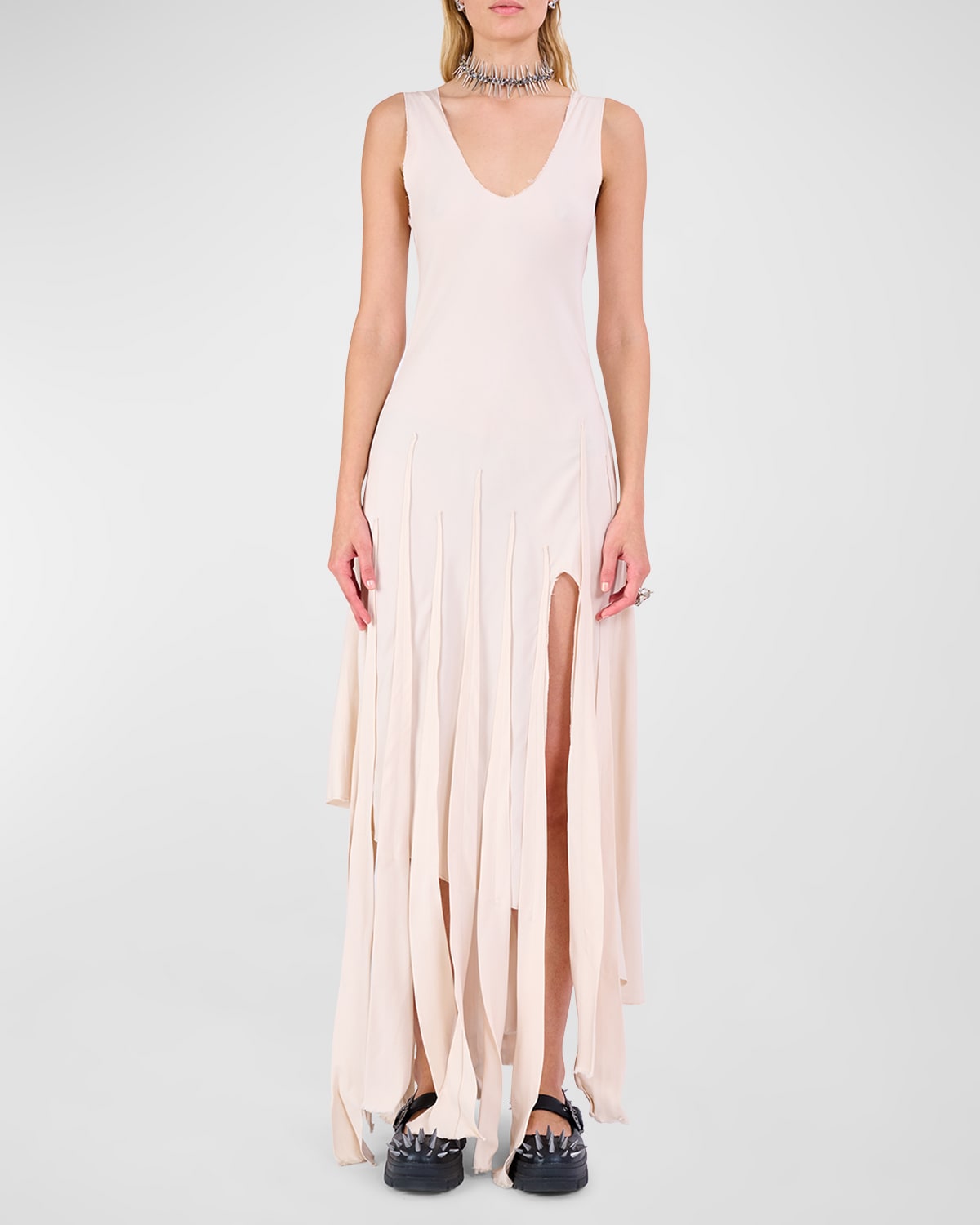 Collina Strada Drizzle Multi-split Sleeveless Maxi Dress In Beige