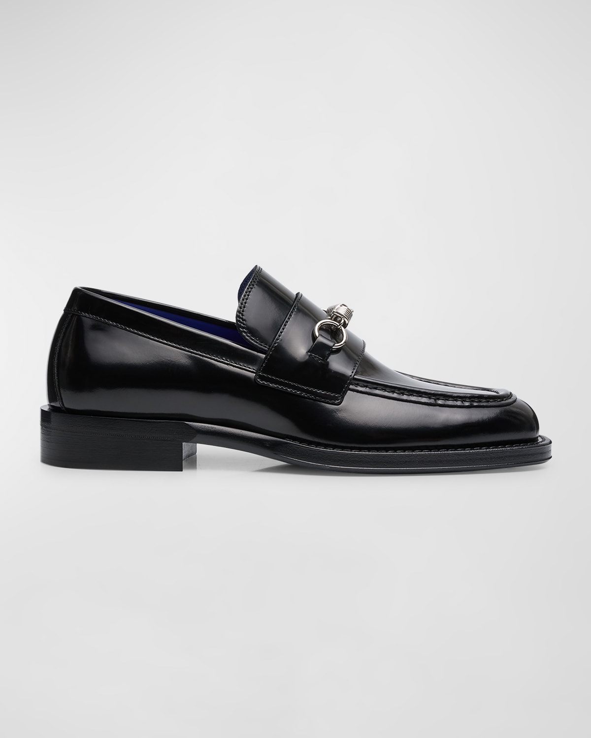 Shop Burberry Men's Leather Barbed Penny Loafers In Black