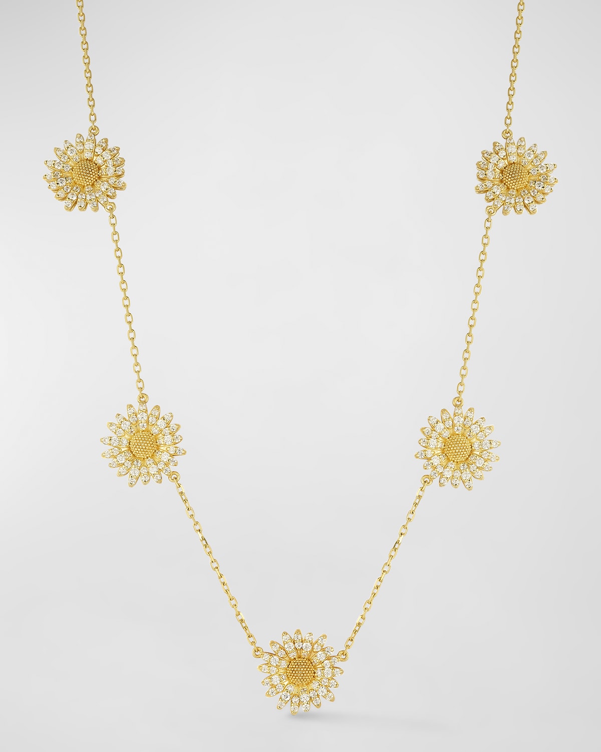 18k Yellow Gold Diamond Daisy Station Necklace