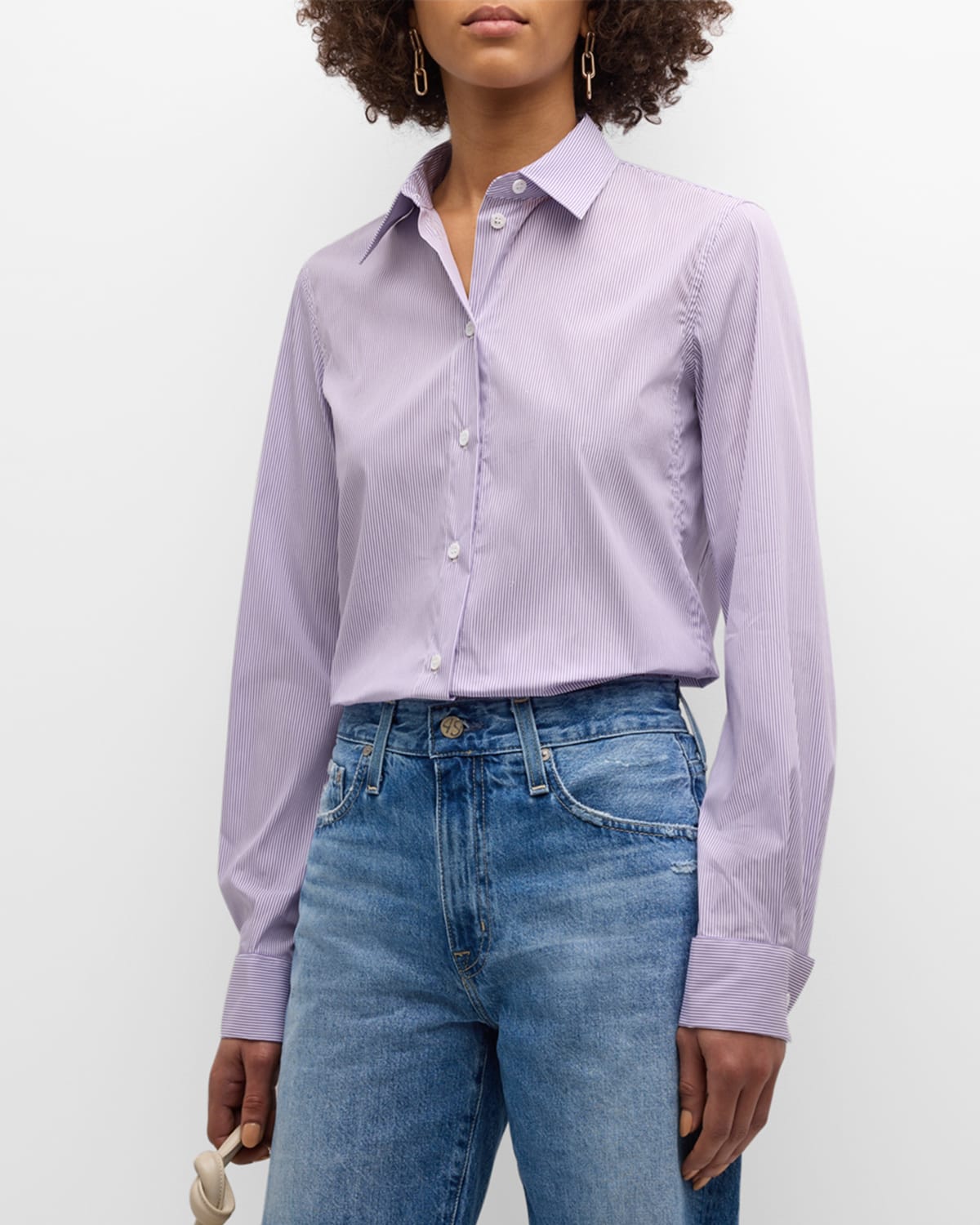 Shop We-ar4 Cropped Collared Shirt In Purple Pinstripe