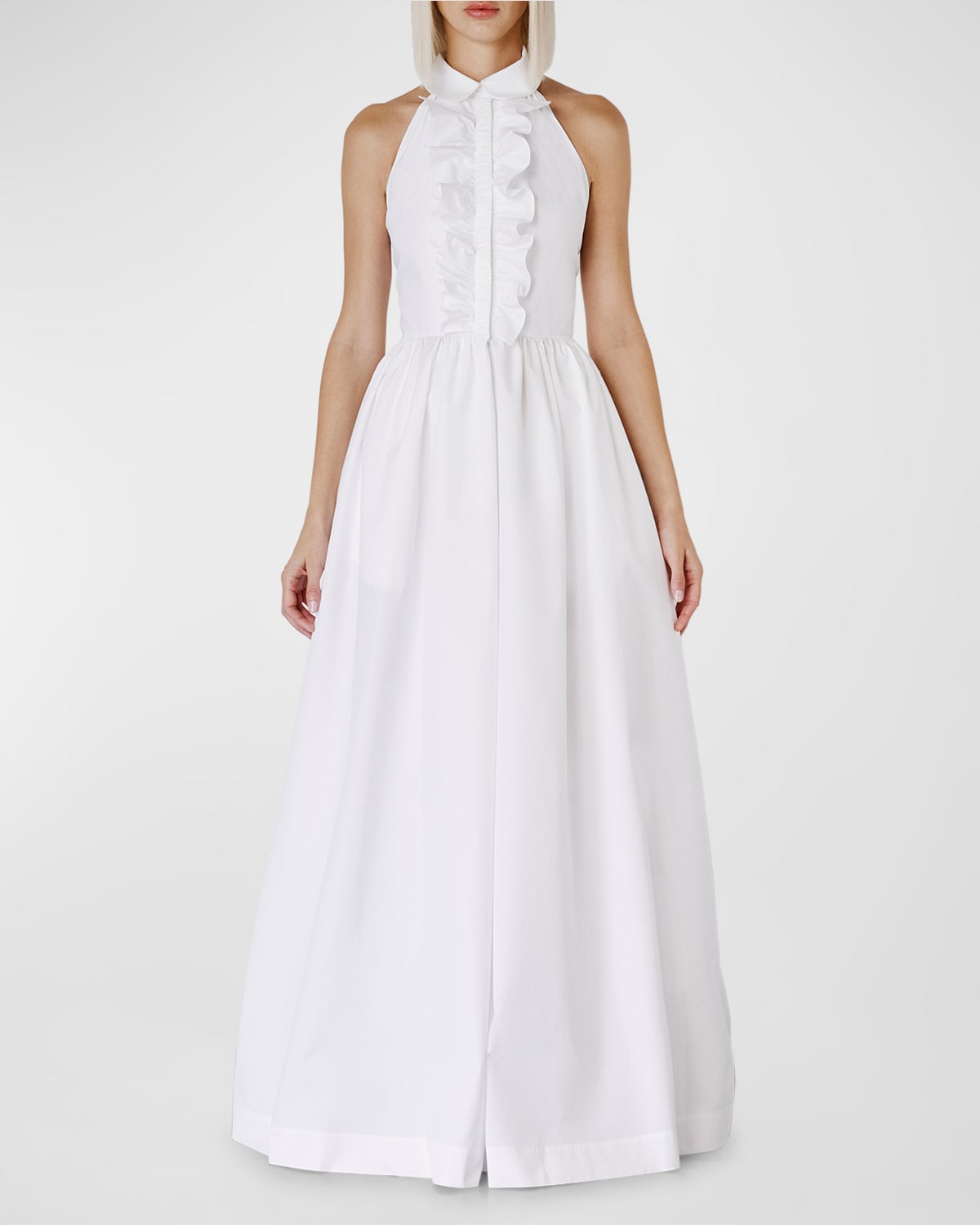 Shop Dice Kayek Peter-pan Collared Sleeveless Fit-&-flare Gown In White