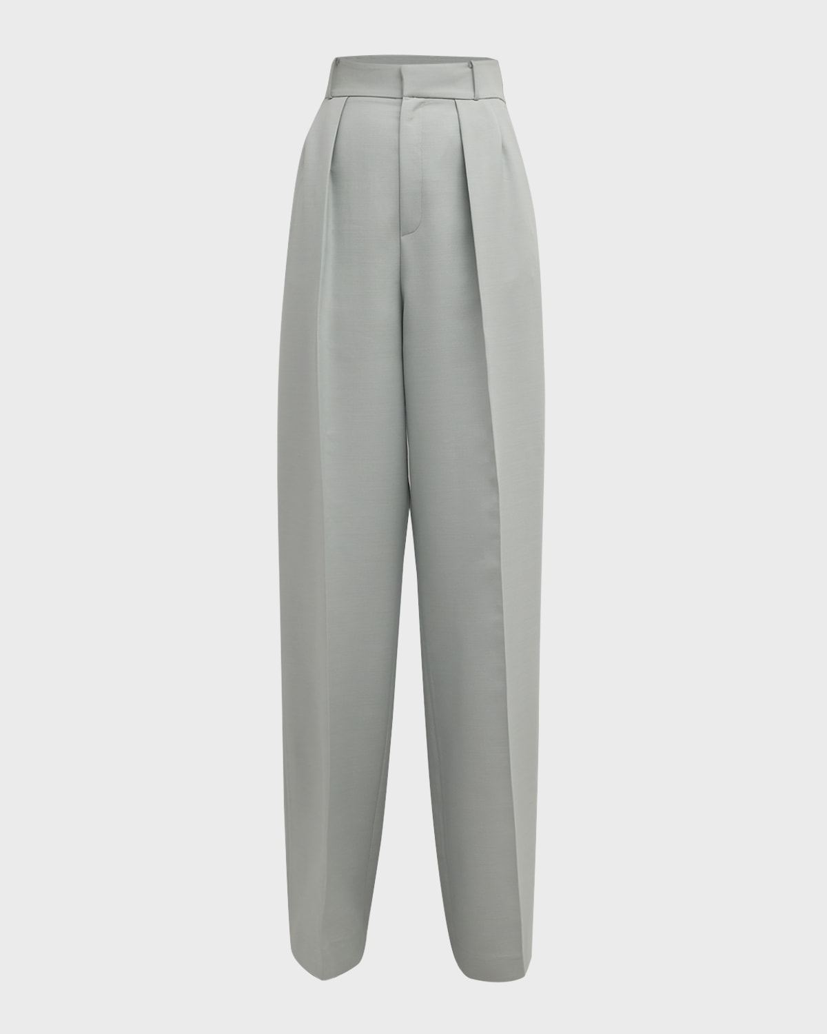 Shop Dice Kayek High-rise Double-pleated Wide-leg Crepe Pants In Almond Green