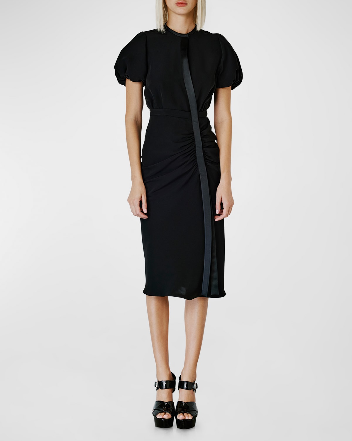 Shop Dice Kayek Ribbon-trim Puff-sleeve Dress In Black