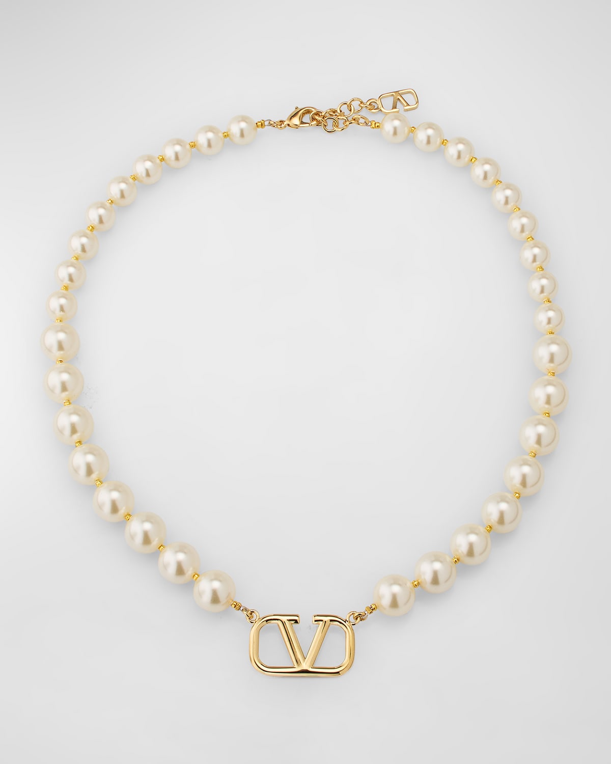 VLogo Signature Metal Necklace with Swarovski Pearls
