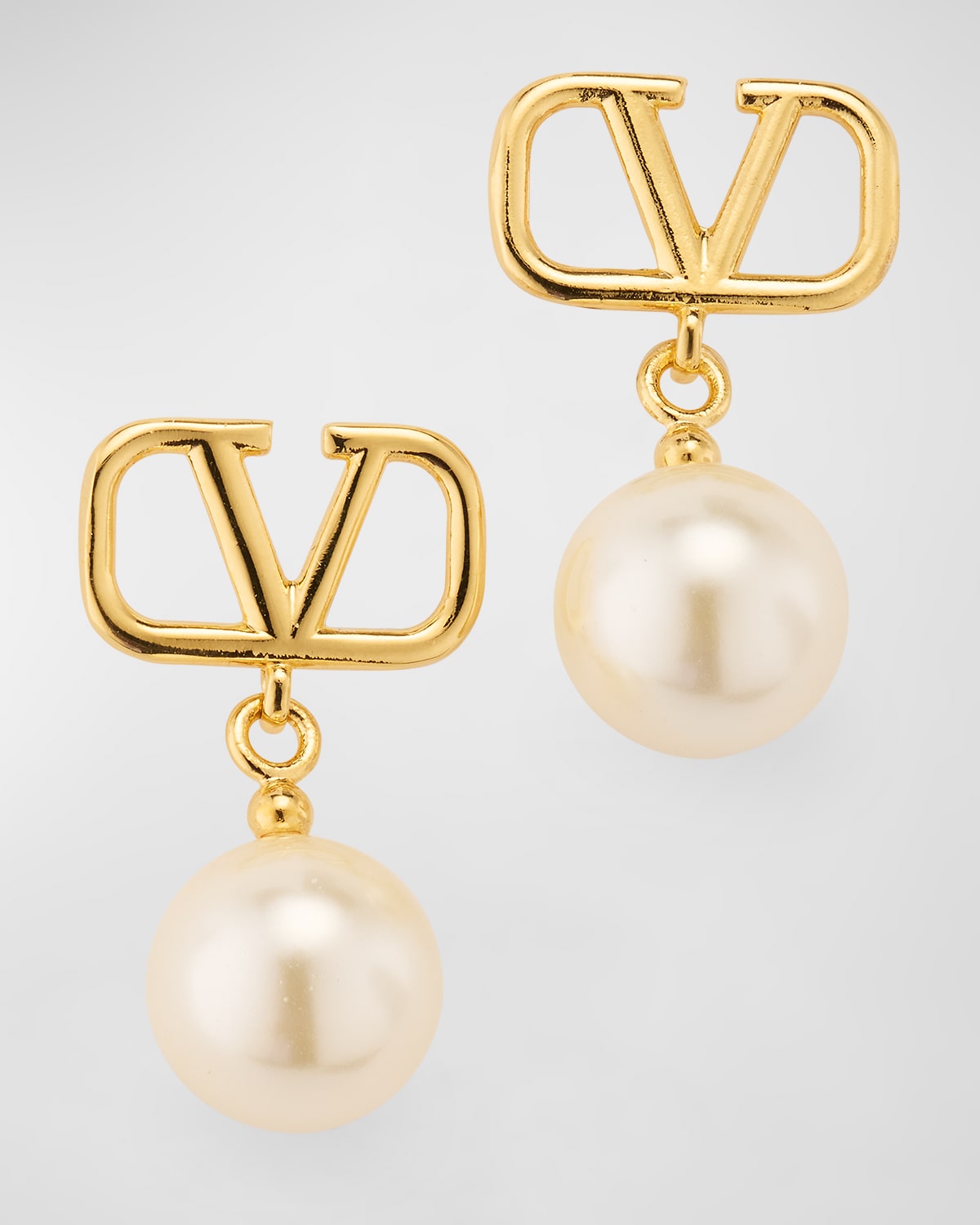Shop Valentino Vlogo Signature Earrings With Swarovski Pearls In Ivory/gold