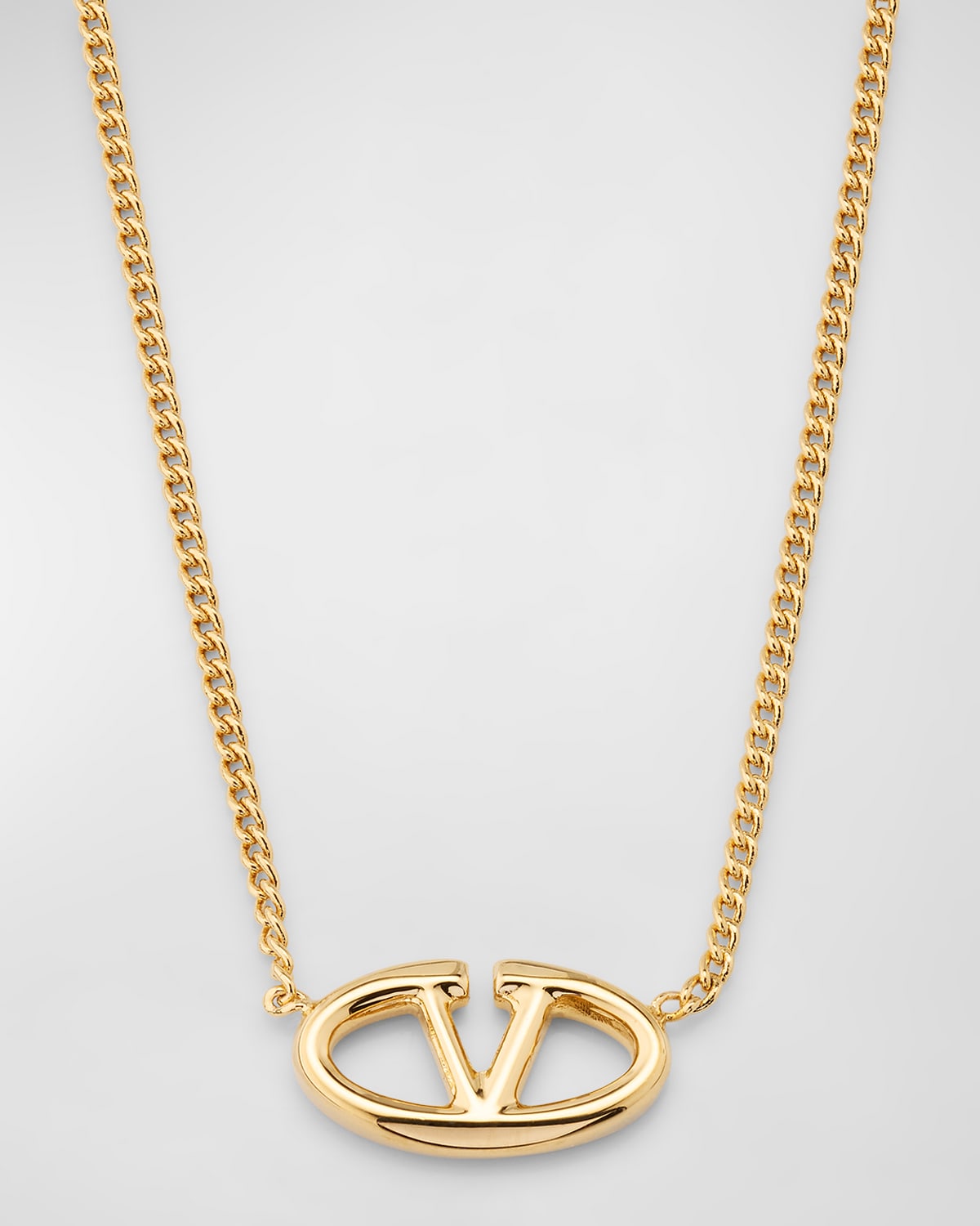 V Logo Pendant Necklace, Gold
