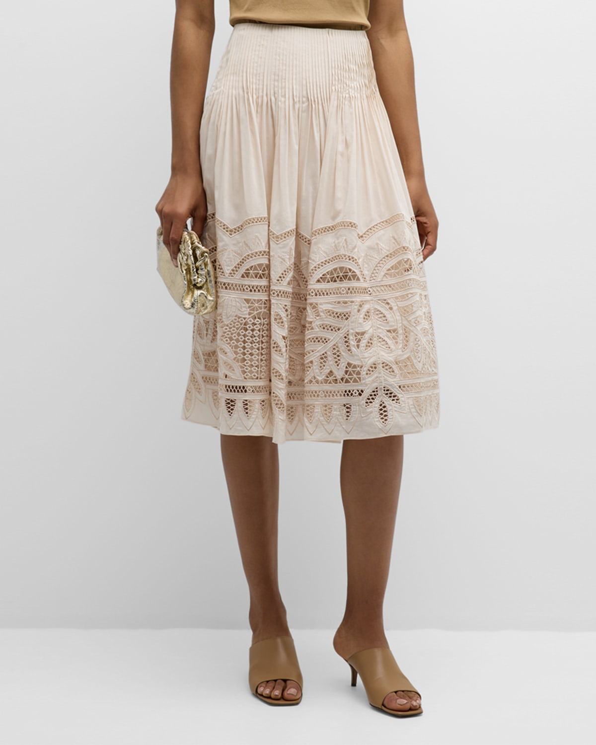 Shop Kobi Halperin Tayla Pleated Embroidered Midi Skirt In Canvas