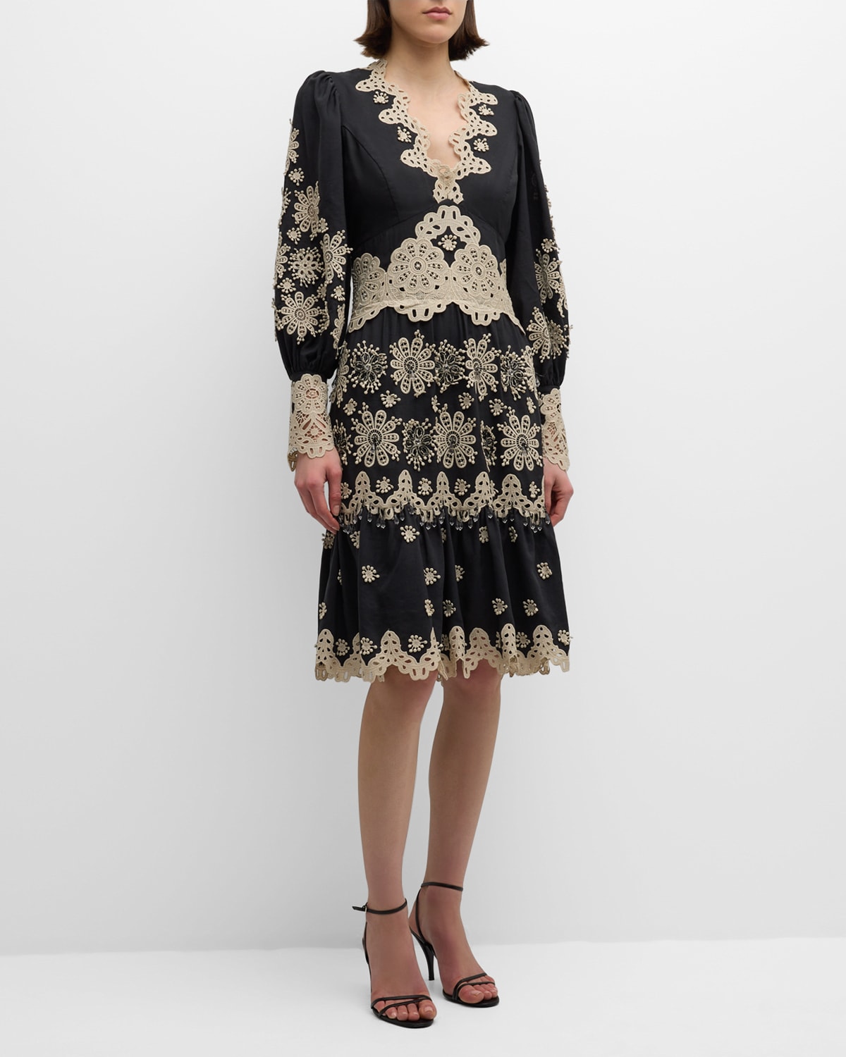 Shop Kobi Halperin Matilda Beaded Floral-embroidered Midi Dress In Black