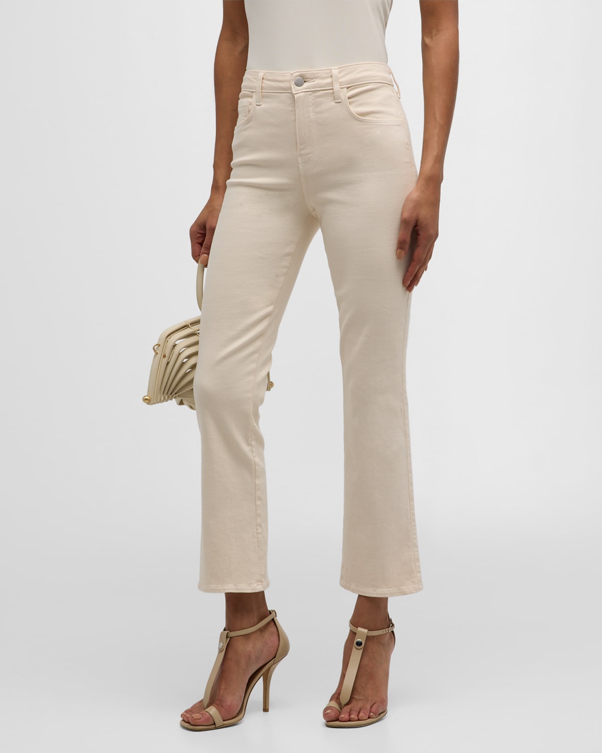 L Agence Tati High Rise Cropped Micro Bootcut Jeans In French Vanilla