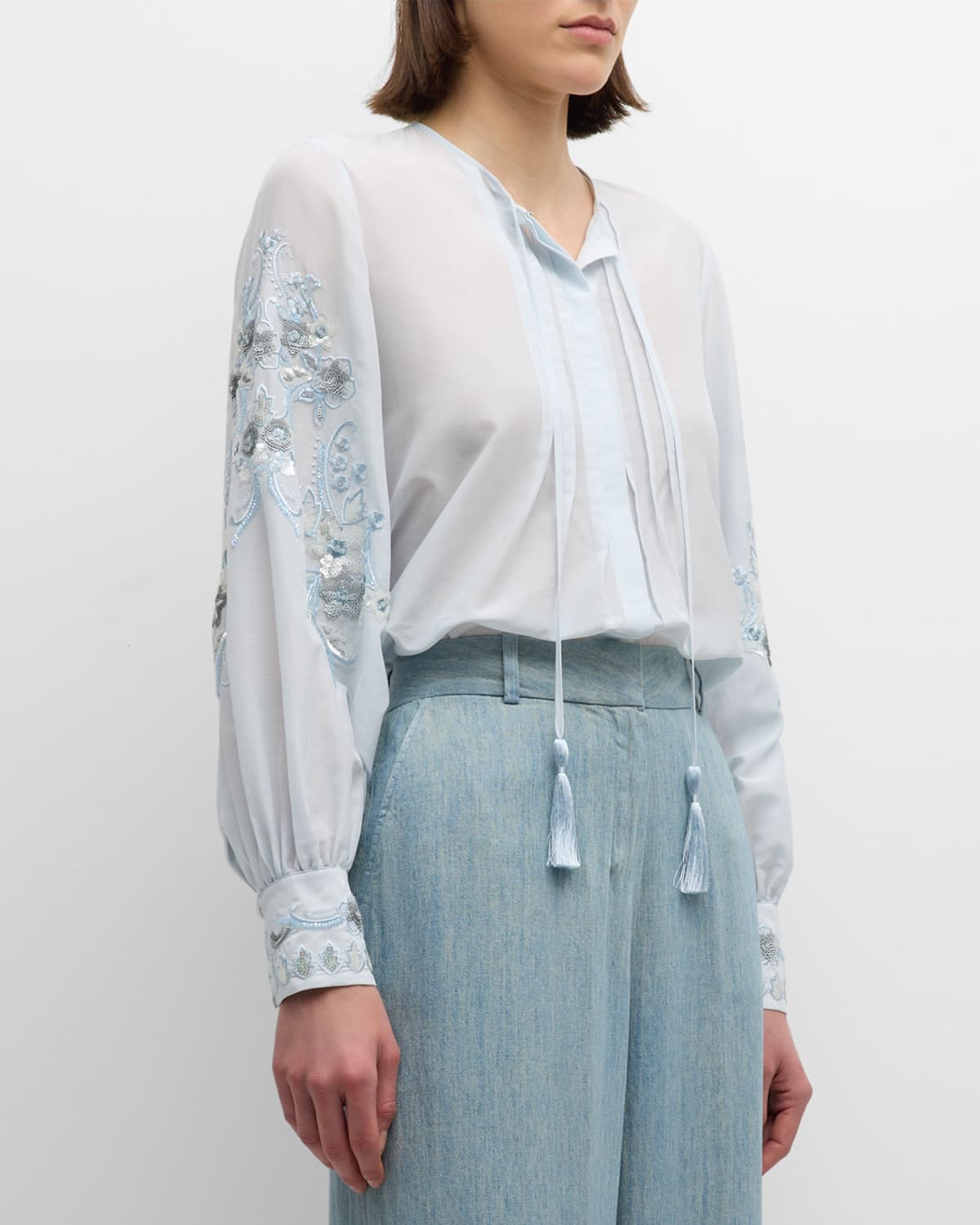 Shop Kobi Halperin Acacia Sequin Floral-embroidered Blouse In Ice