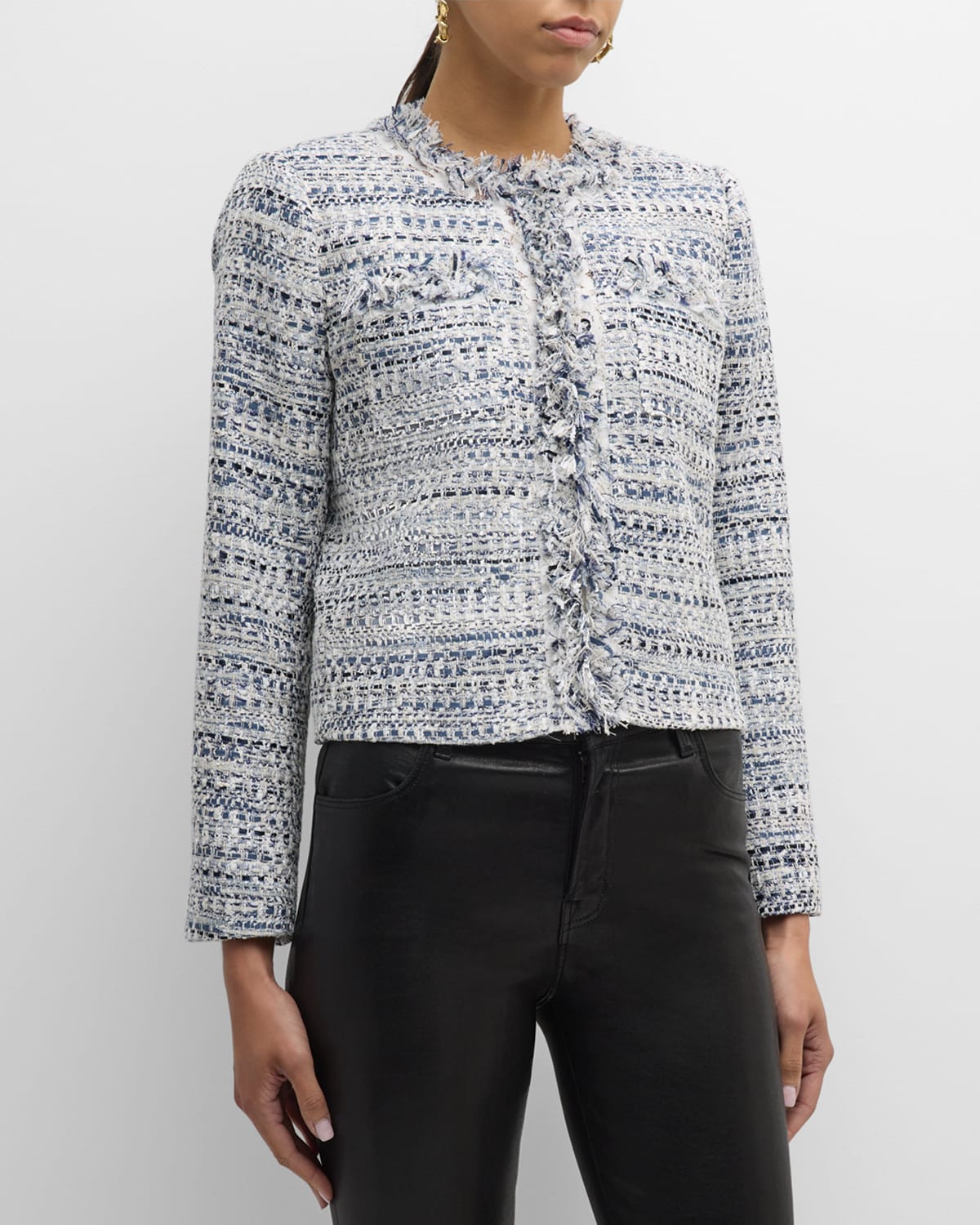 Shop Kobi Halperin Ricki Fringe & Lace-trim Tweed Jacket In Blue Multi
