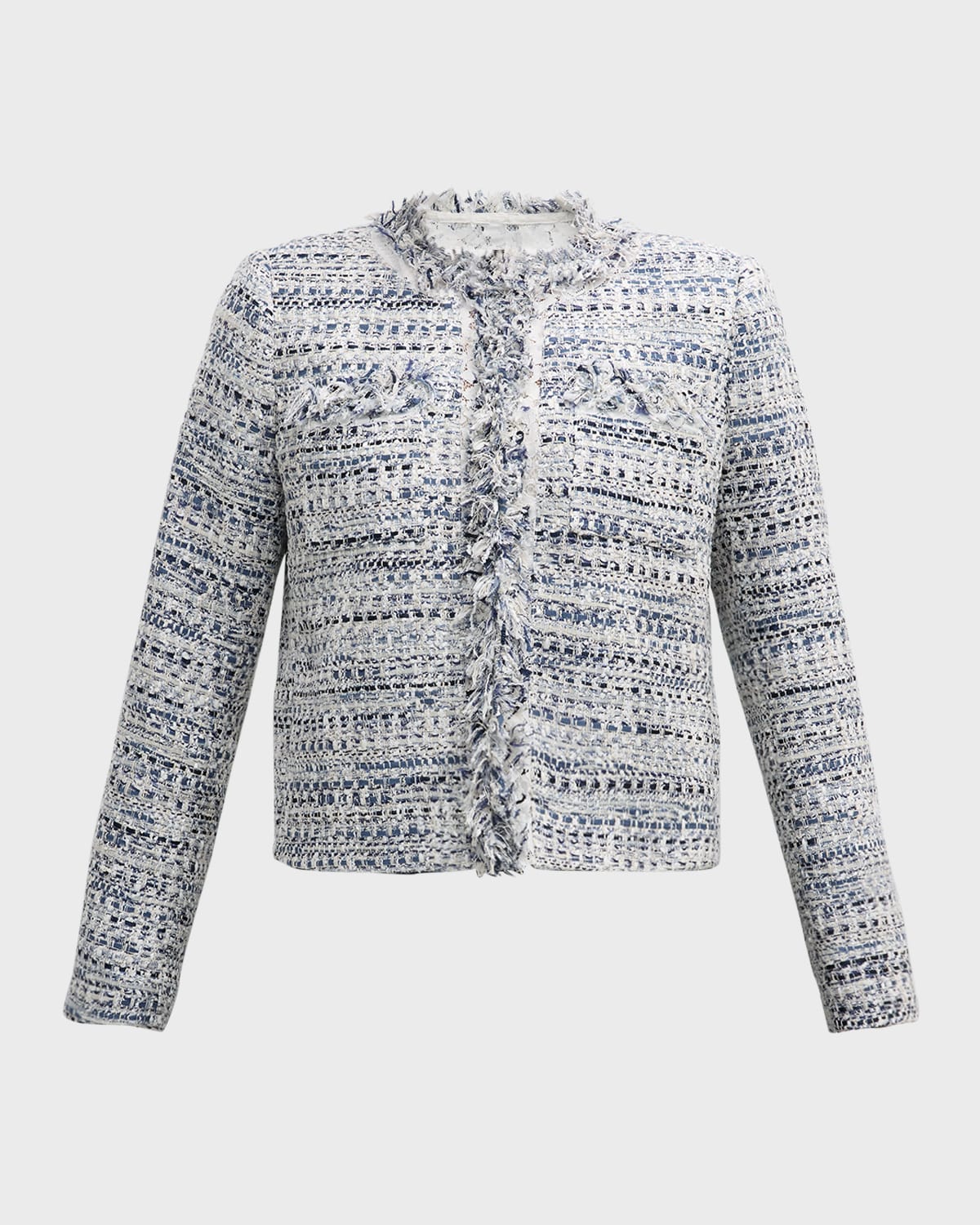 Shop Kobi Halperin Ricki Fringe & Lace-trim Tweed Jacket In Blue Multi