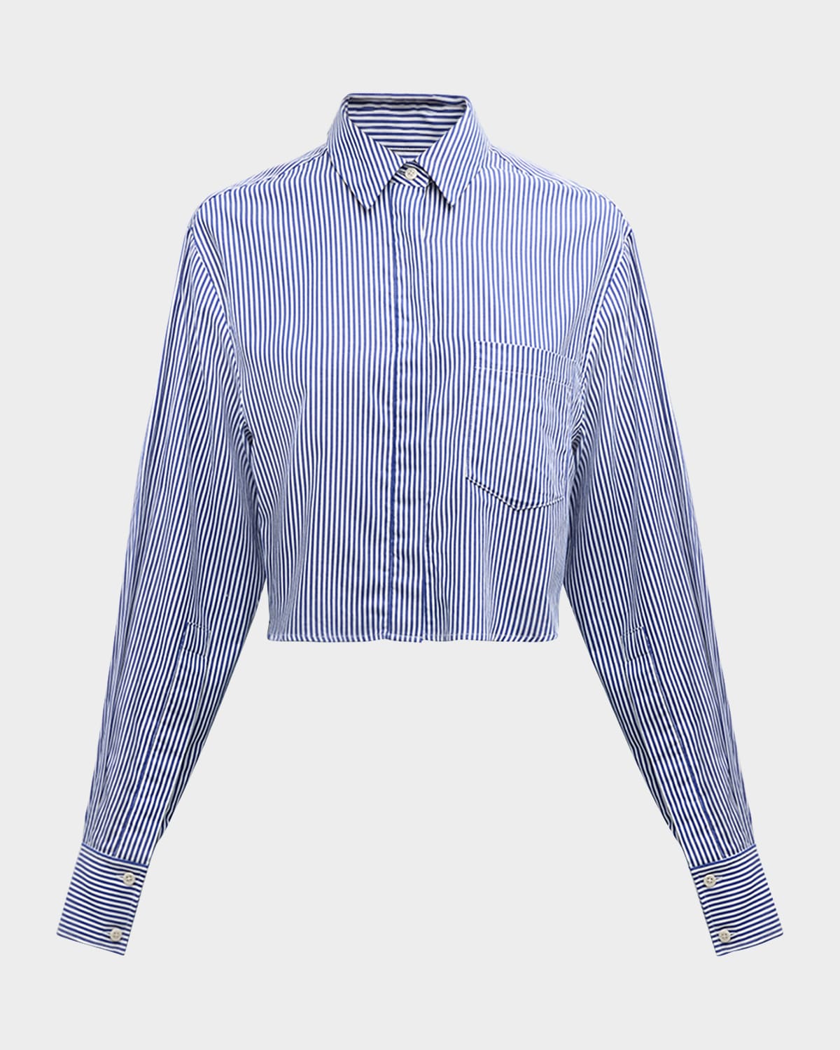 Simkhai Renata Cropped Cotton Stripe Button-front Shirt In Midnight Stripe