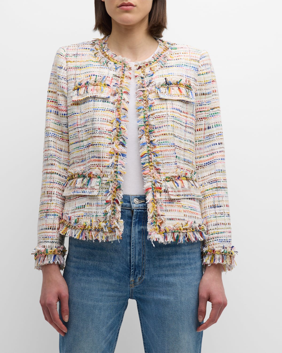 Shop Kobi Halperin Devyn Fringe-trim Tweed Jacket In Rainbow