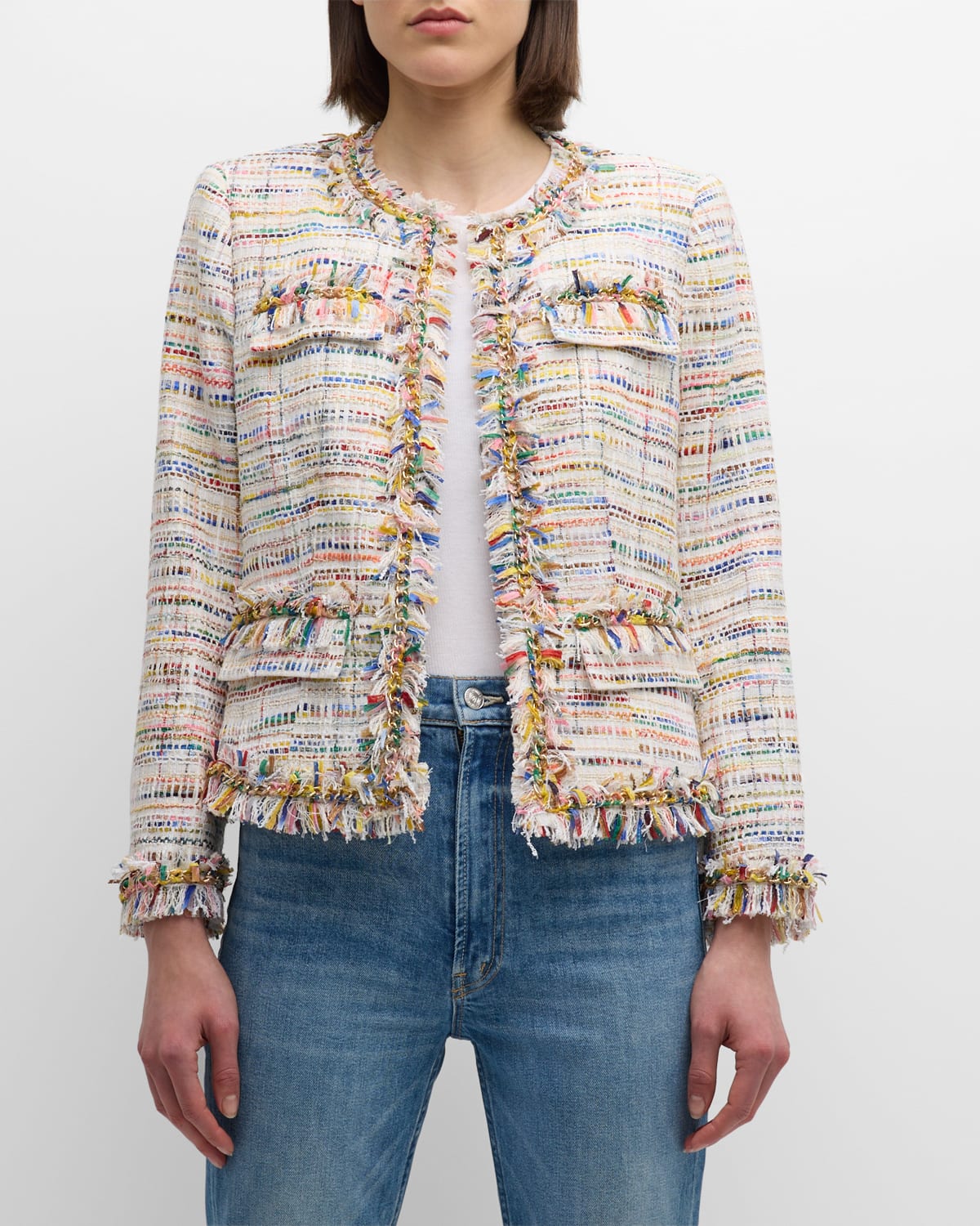 Devyn Fringe-Trim Tweed Jacket