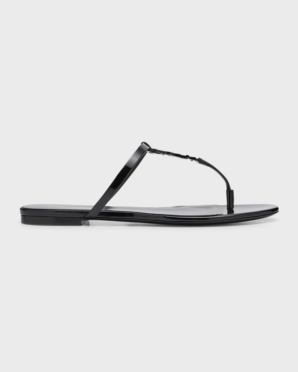 Shop Saint Laurent Cassandra Patent Ysl Thong Slide Sandals In Noir