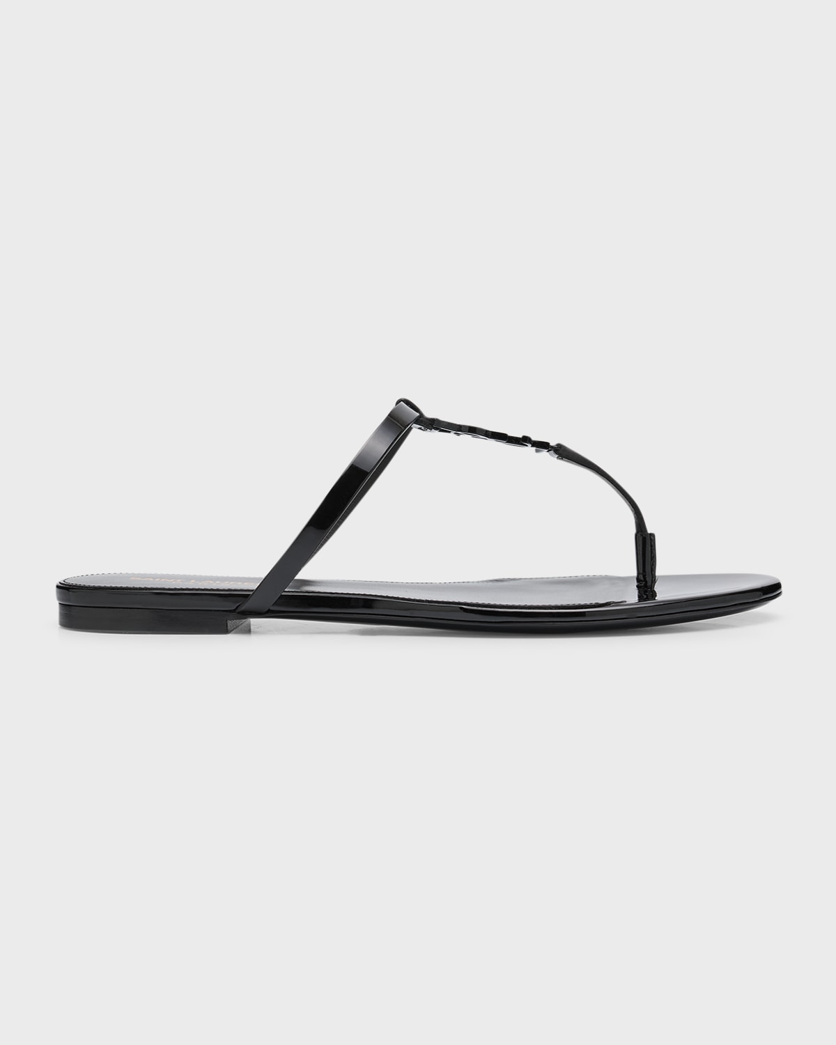 Saint Laurent Cassandra Patent Ysl Thong Slide Sandals In Noir