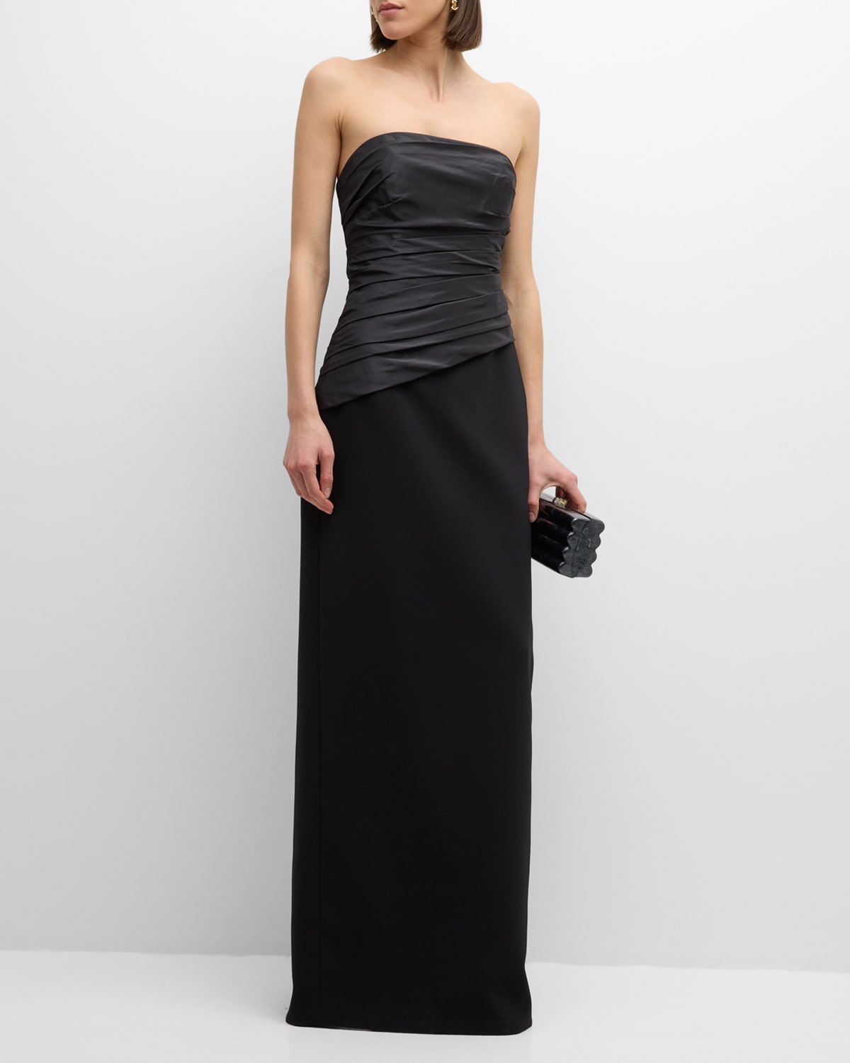 Strapless Ruched Bodice Gown with Corset Boning