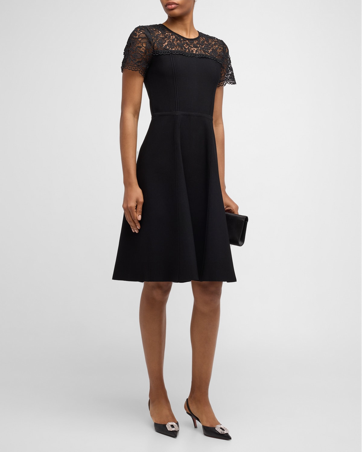 Knit Midi Dress with Lace Inset Detail