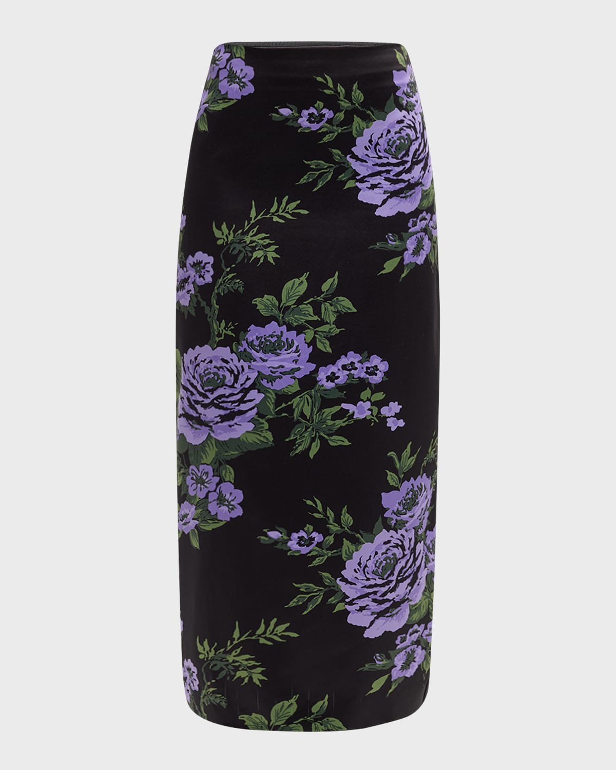 Shop Carolina Herrera Floral-print Satin Midi Pencil Skirt In Black Multi