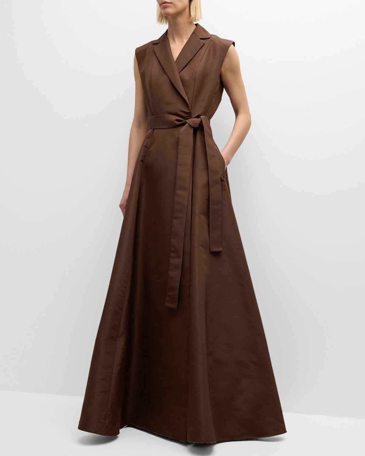 Sleeveless Trench Gown with Pockets