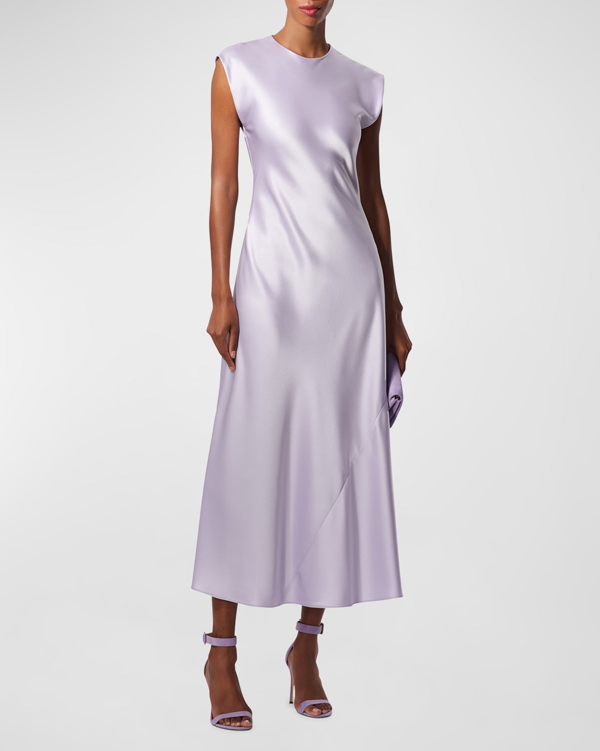 Shop Carolina Herrera Satin Cap-sleeve Maxi Dress In Lilac
