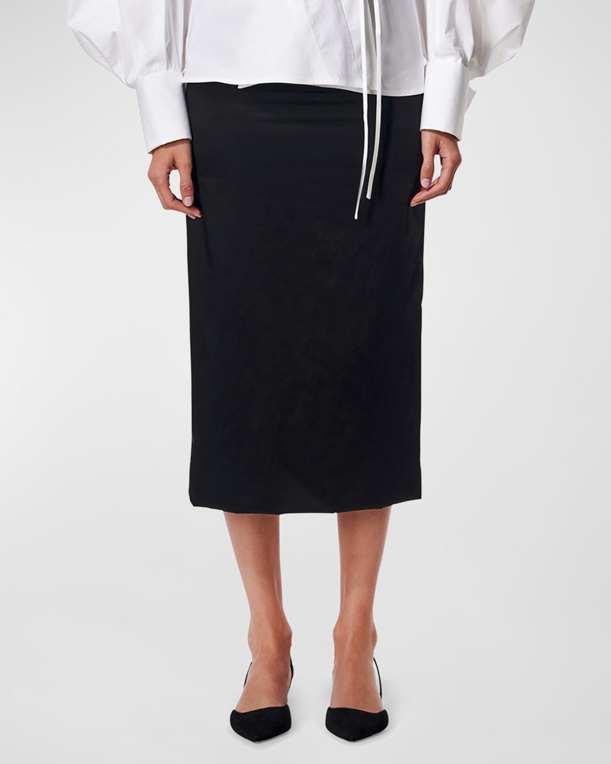 Carolina Herrera Satin Midi Pencil Skirt In Black