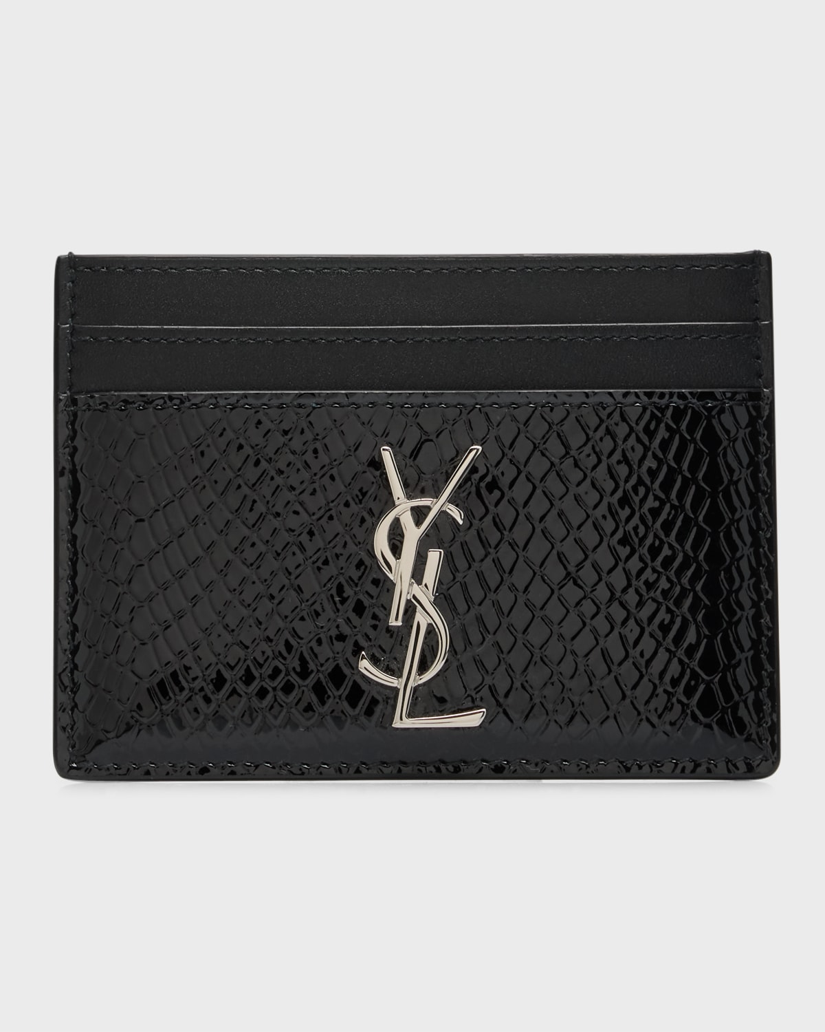 Saint Laurent Ysl Python-embossed Leather Card Holder In Black