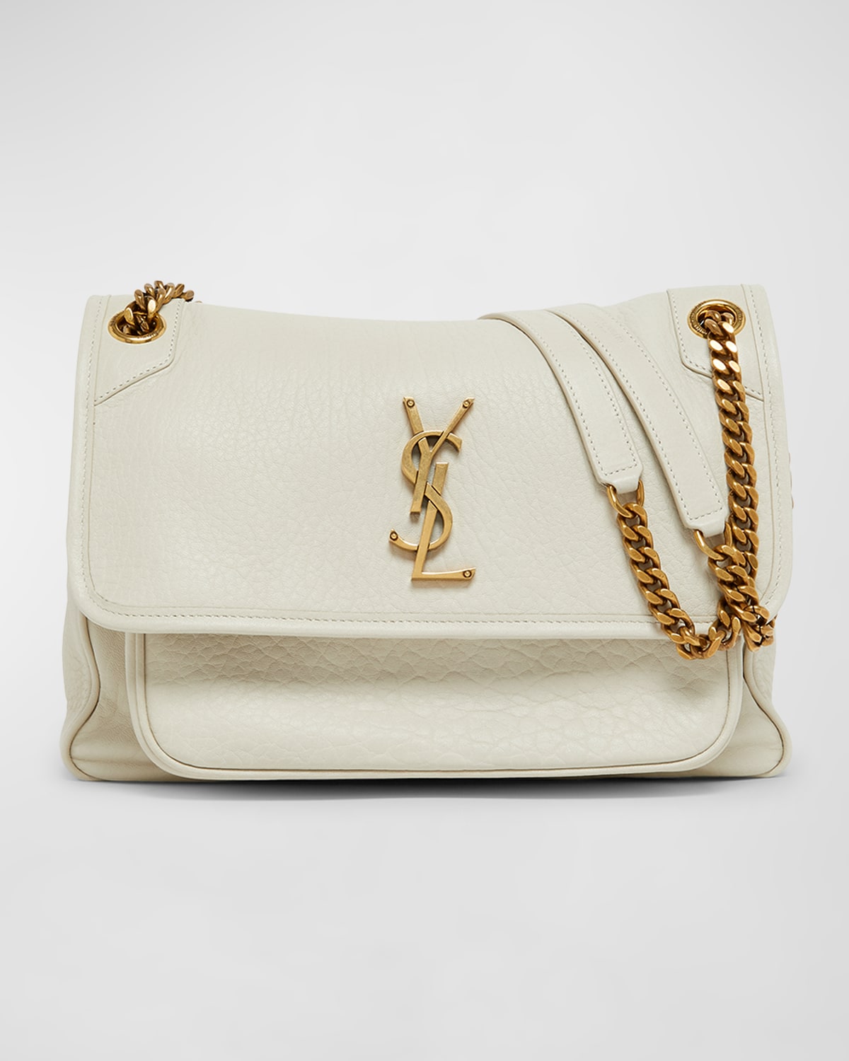 Saint Laurent Niki Medium Ysl Leather Shoulder Bag In Crema Soft