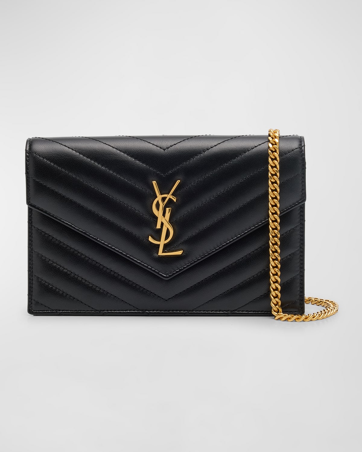 Saint Laurent Small Ysl Envelope Flap Wallet On Chain In Black