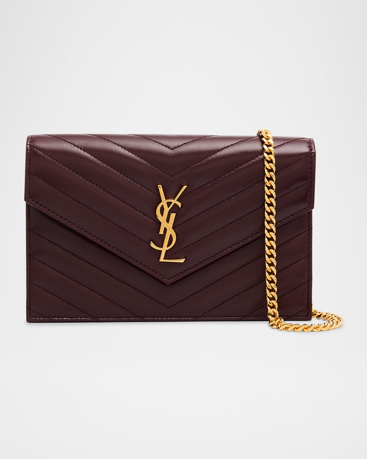 Saint Laurent Small Ysl Wallet On Chain In Quilted Leather In Orange