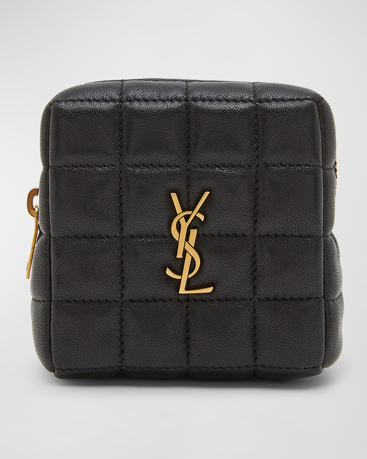Saint Laurent Cassandre Mini Ysl Cube Pouch In Quilted Smooth Leather
