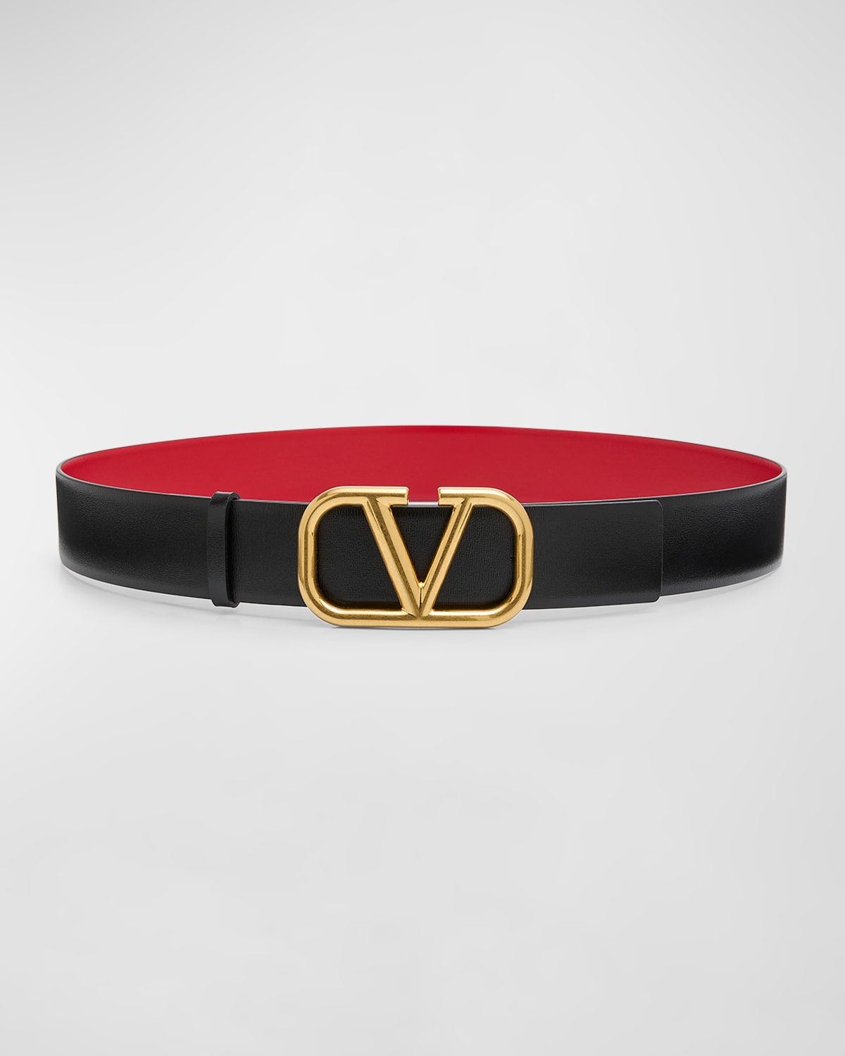 Valentino Garavani V-logo Signature Reversible Leather H40 Belt In Nero Rouge Pur