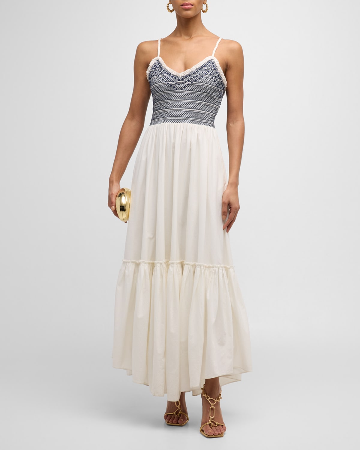 Shop Ramy Brook Lucia Smocked Maxi Dress In White
