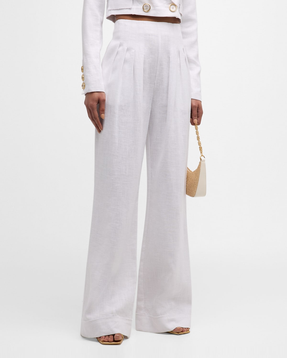 Ramy Brook Dalia Pleated Wide-leg Trousers In White