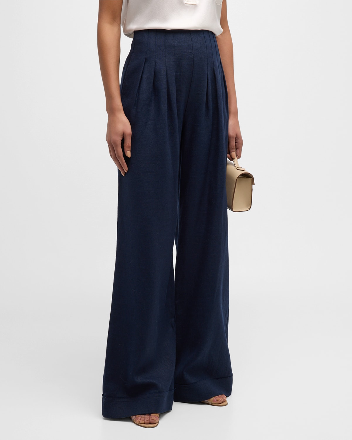 Shop Ramy Brook Dalia Pleated Wide-leg Pants In Spring Navy