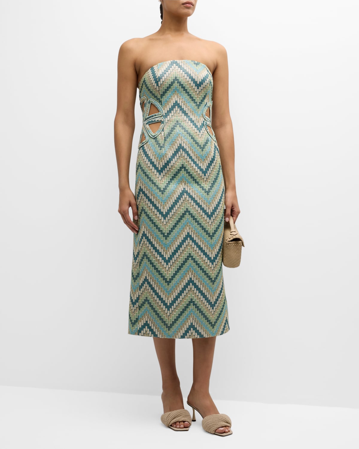 Clare Chevron Jacquard Cutout Strapless Dress