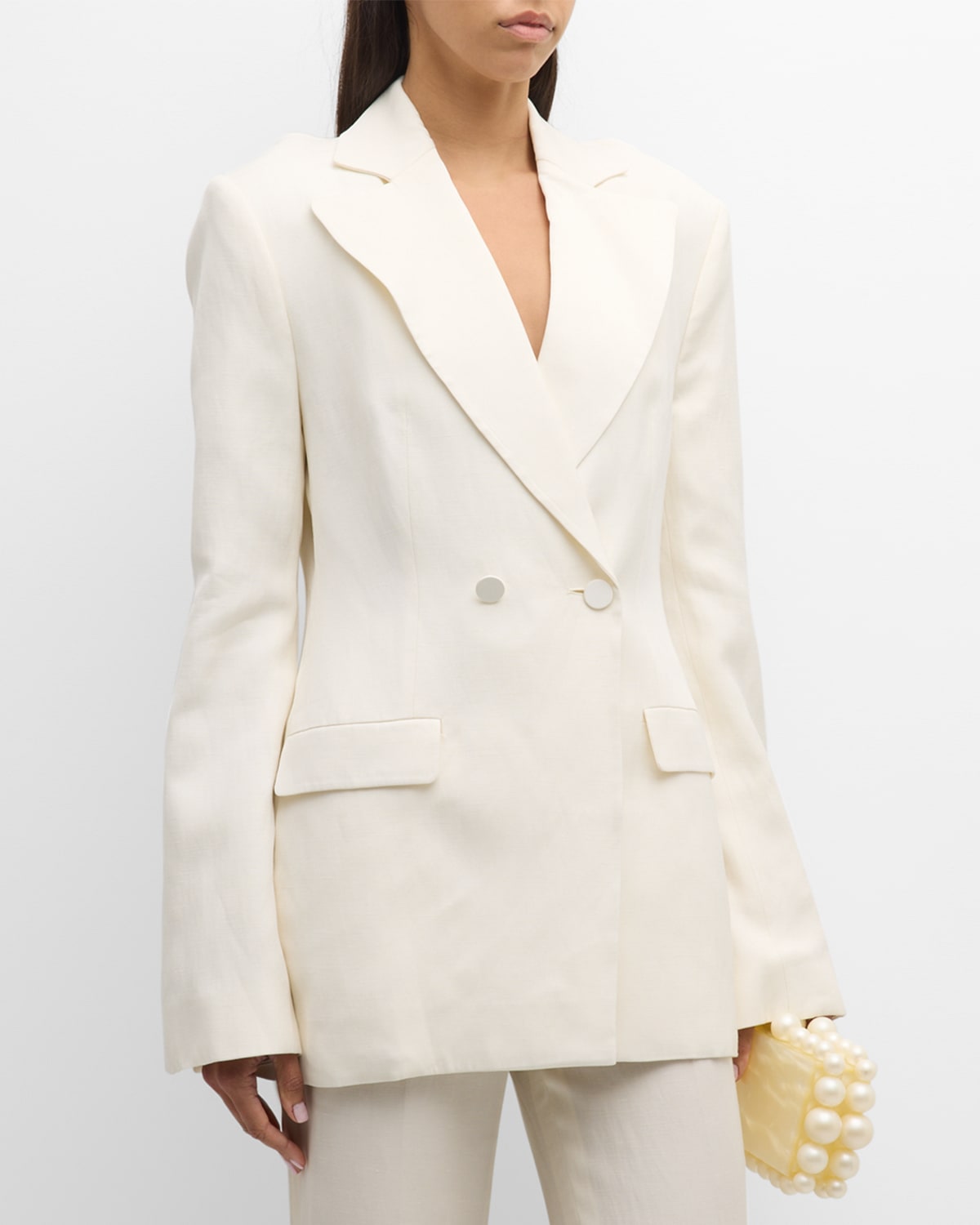Shop Gia Studios Double-breasted Backless Jacket In Cream