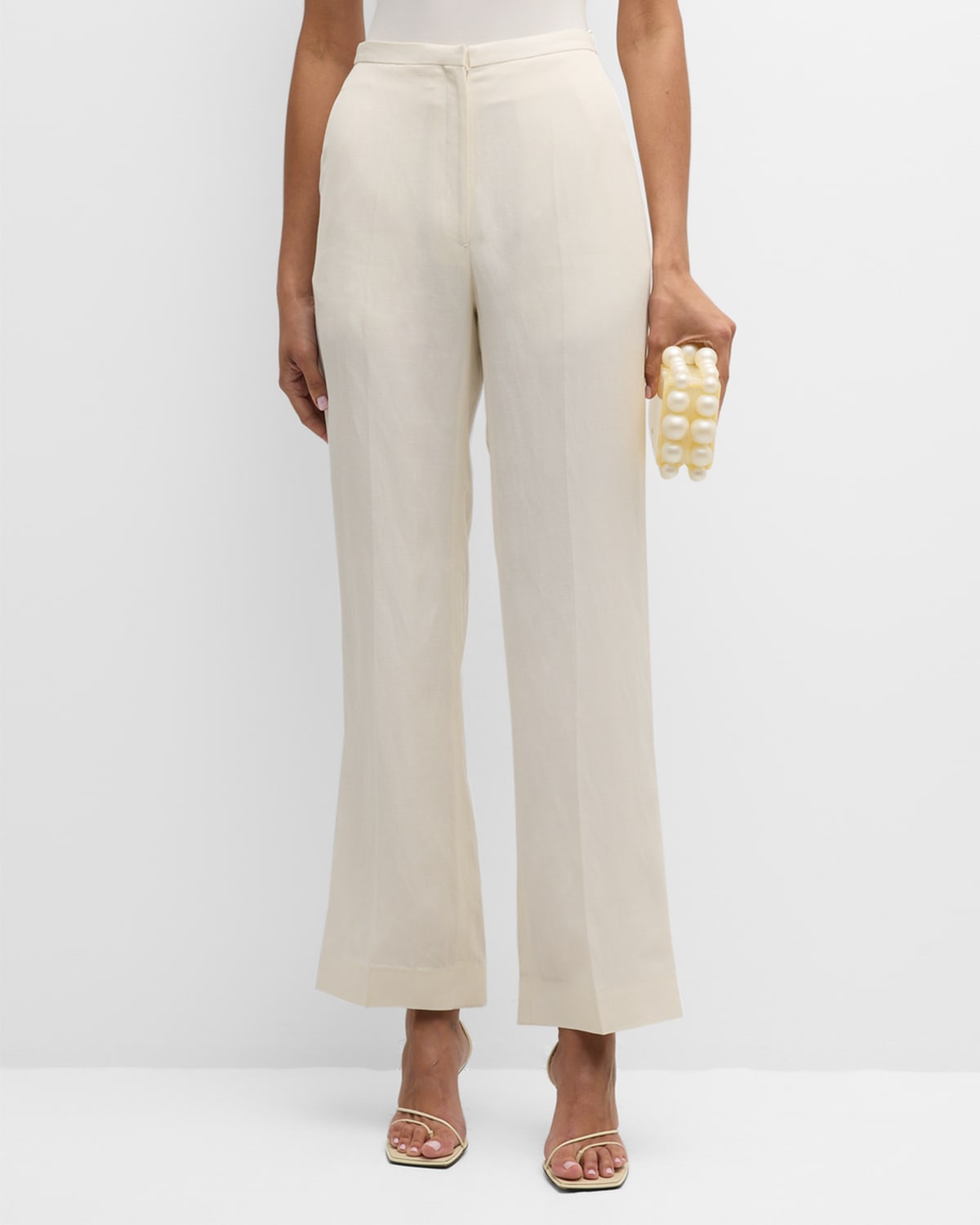 Shop Gia Studios Straight Broadcloth Trousers In Cream
