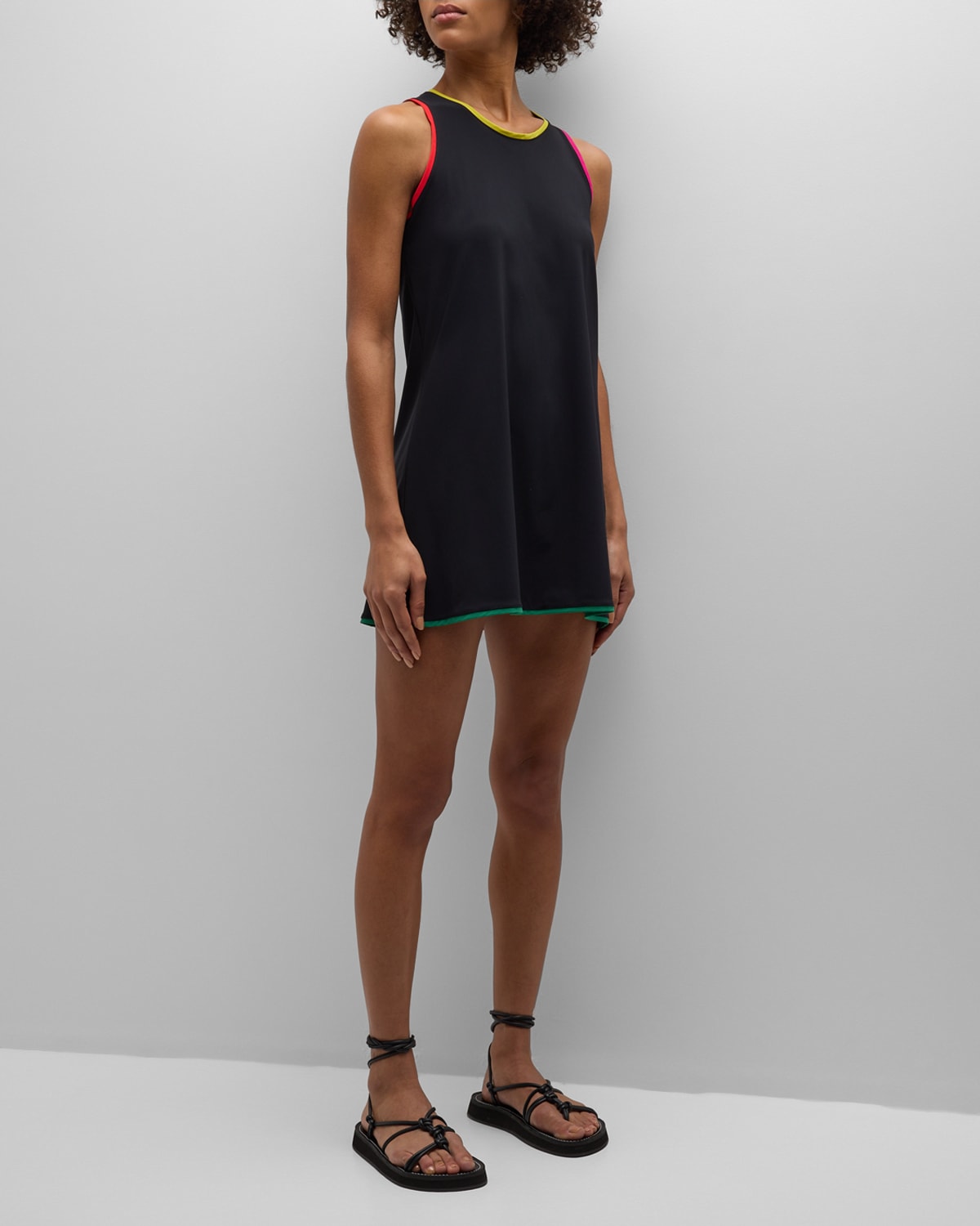Karla Colletto Remi Round-neck Mini Dress In Black Multicolor