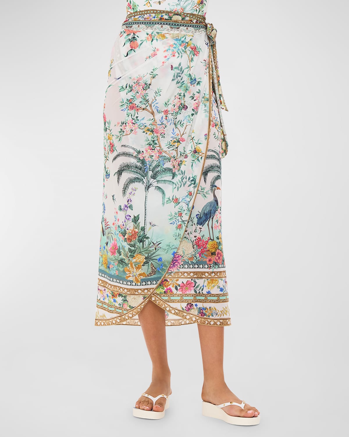 Plumes and Parterres Long Draped Sarong Coverup