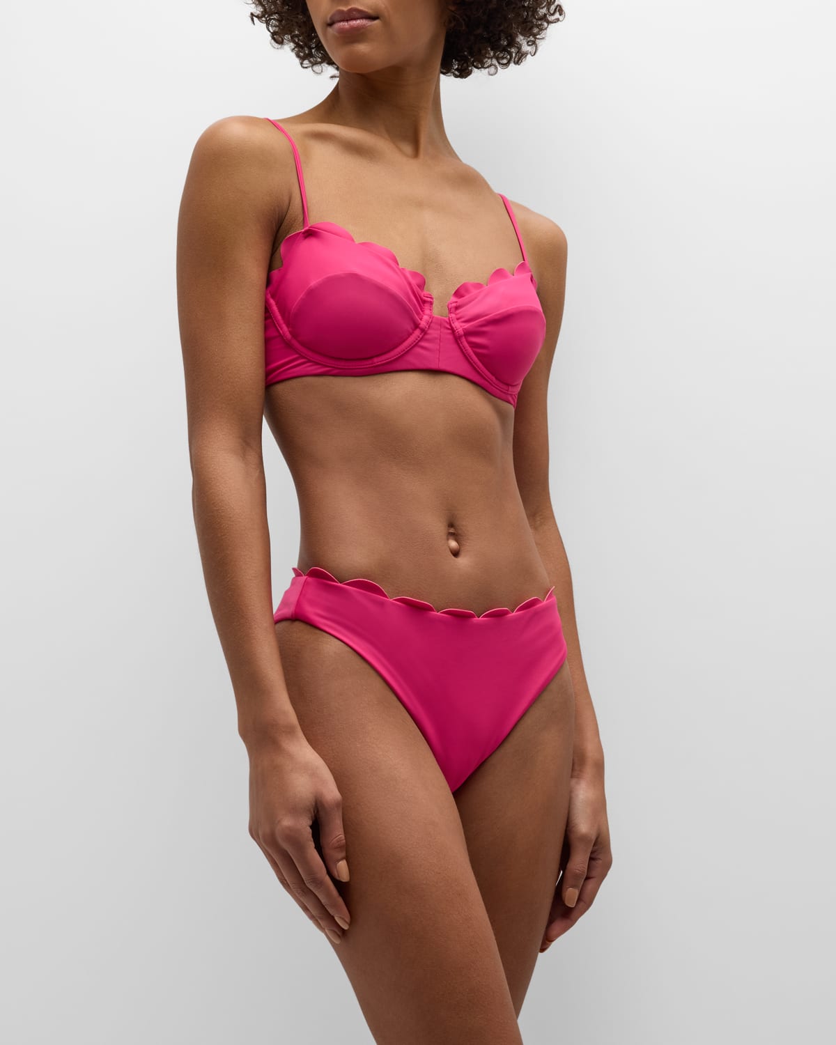 Shop Ramy Brook Amani Scallop Bikini Bottoms In Perfect Pink