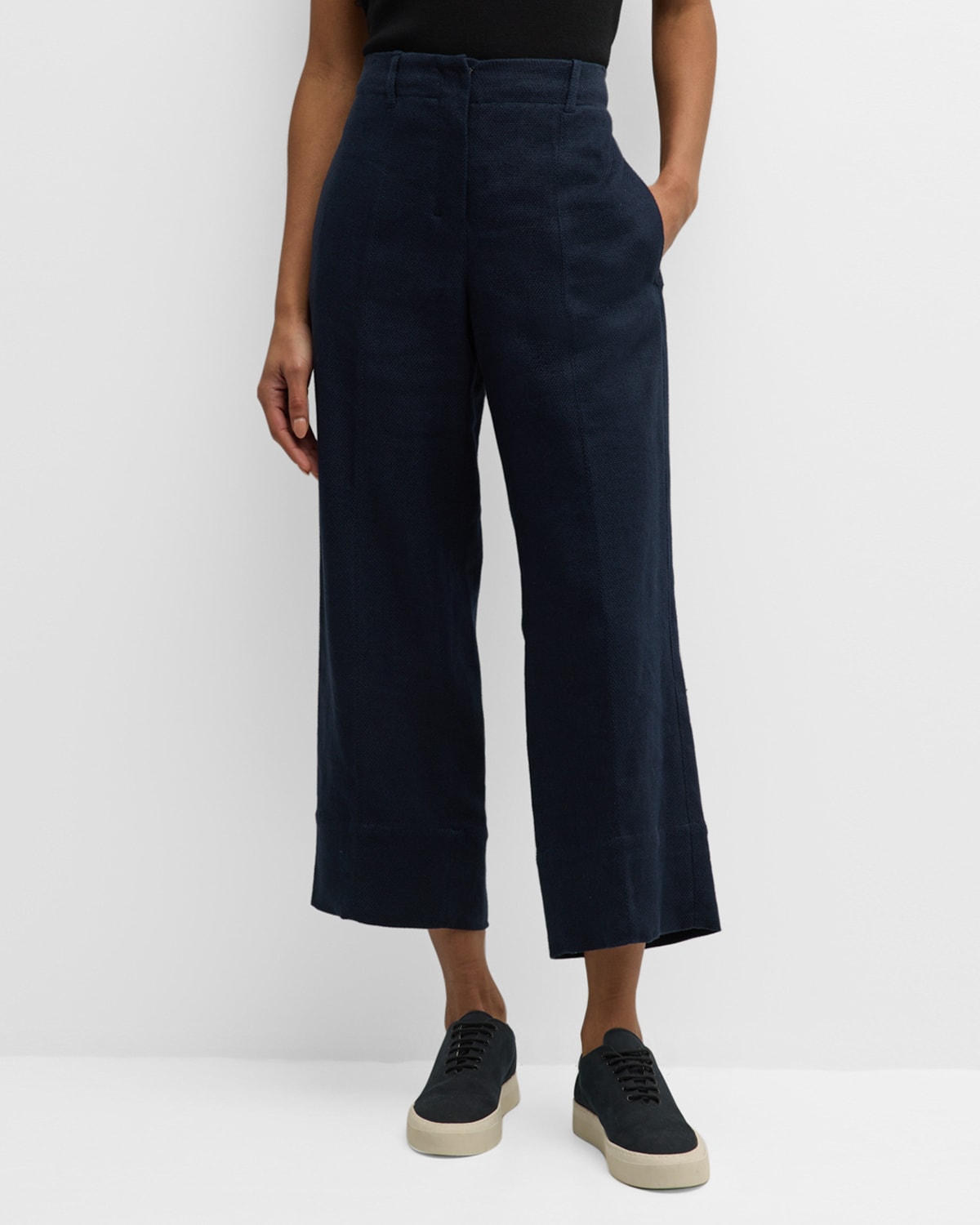 Max Mara Cadice High-rise Straight-leg Ankle Woven Pants In Navy