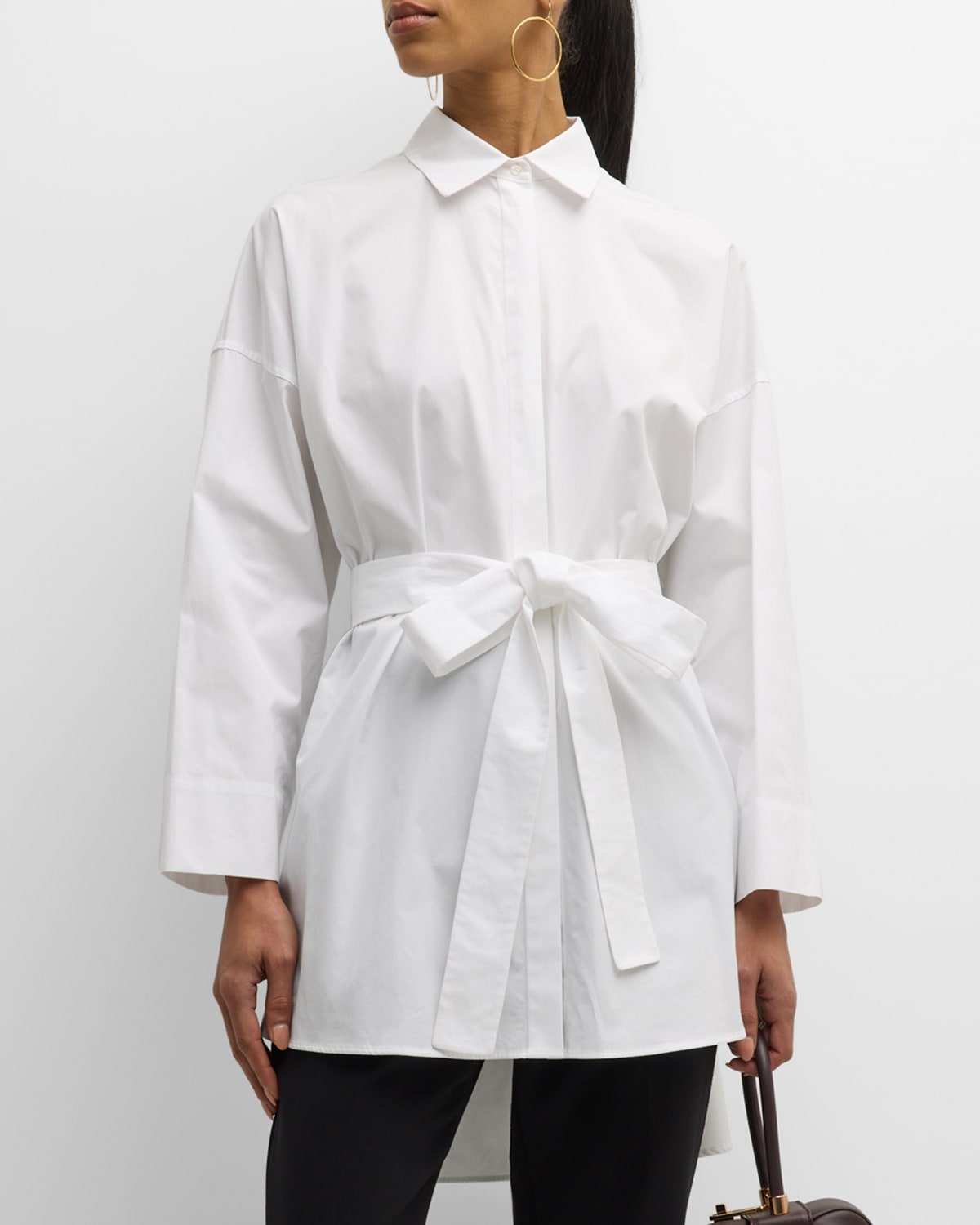 Shop Max Mara Tea Long-sleeve Belted Oversized Collared Shirt In White