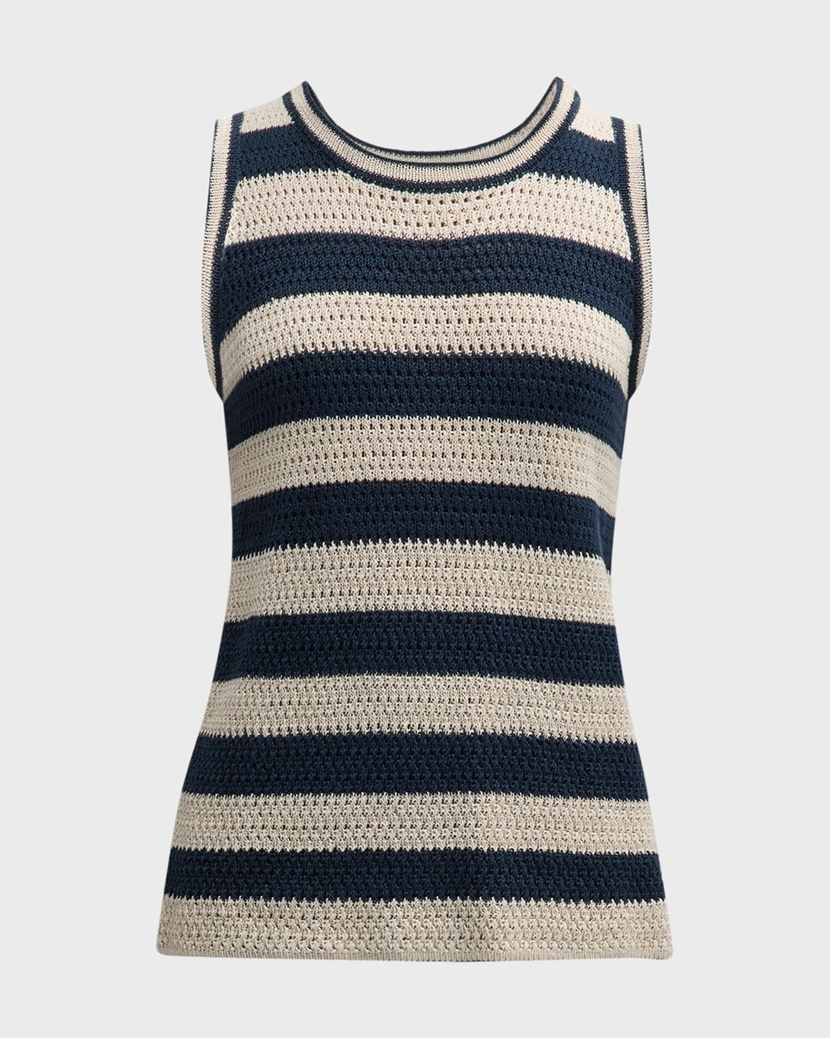 Max Mara Avio Striped Linen Crochet Knit Tank Top In Powder