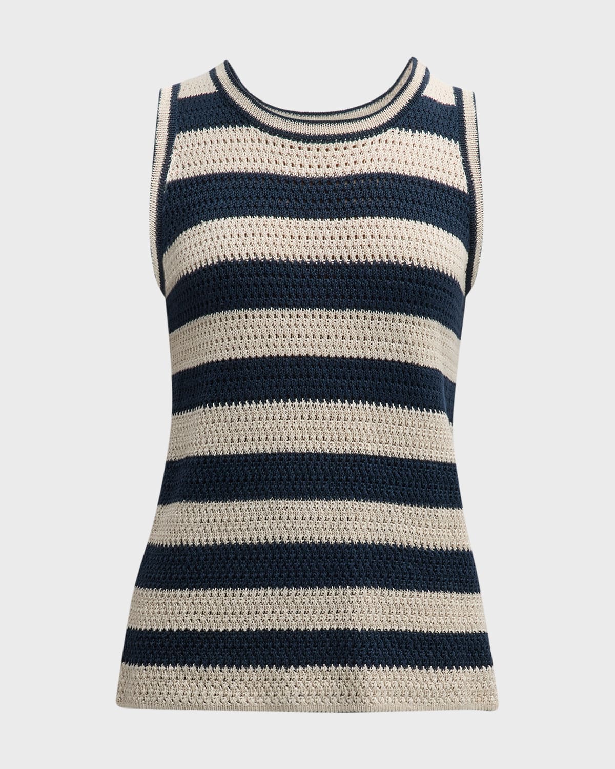 Shop Max Mara Avio Striped Linen Crochet Knit Tank Top In Powder