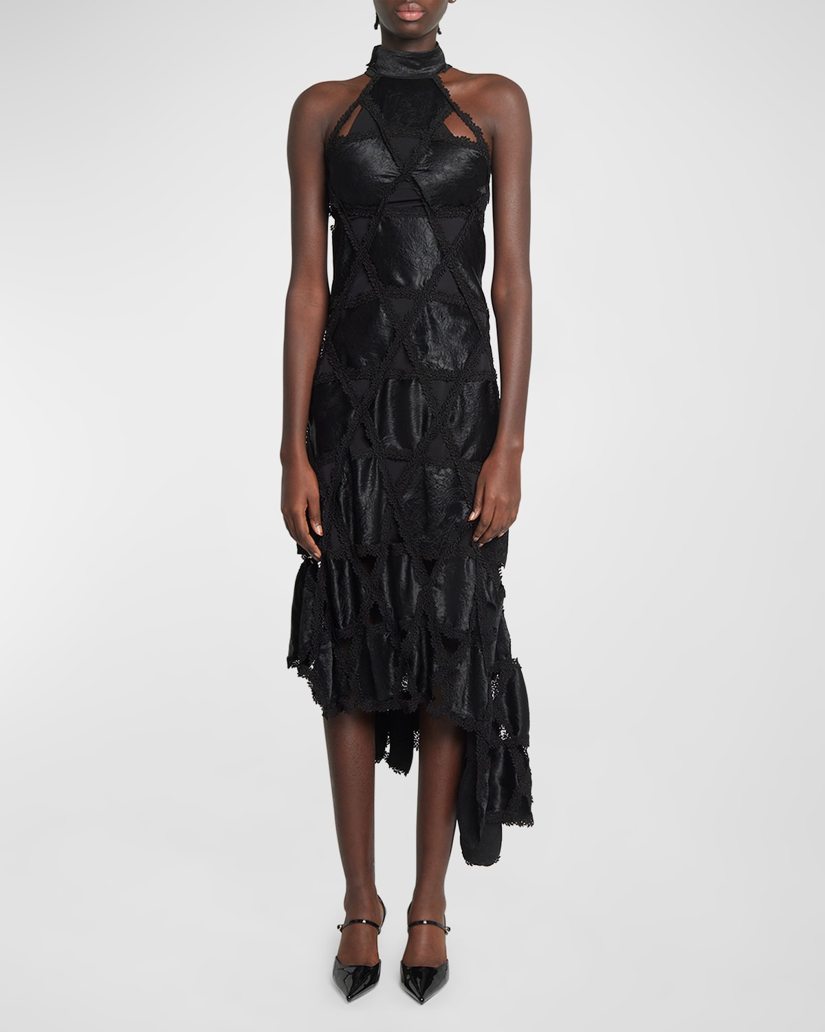 Shop Koché Multi-texture Asymmetric Midi Dress In 001 - Black