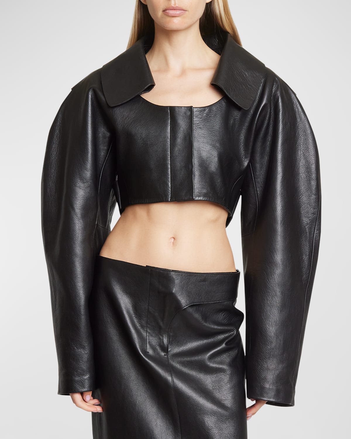 Shop Jacquemus Obra Crop Leather Jacket In Black
