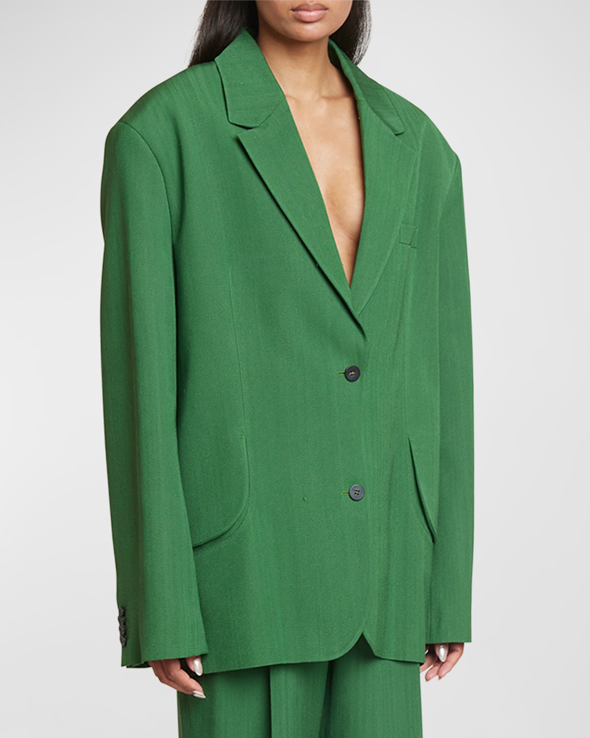 Shop Jacquemus Titolo Striped Jacquard Single-breasted Oversized Blazer Jacket In Dark Green